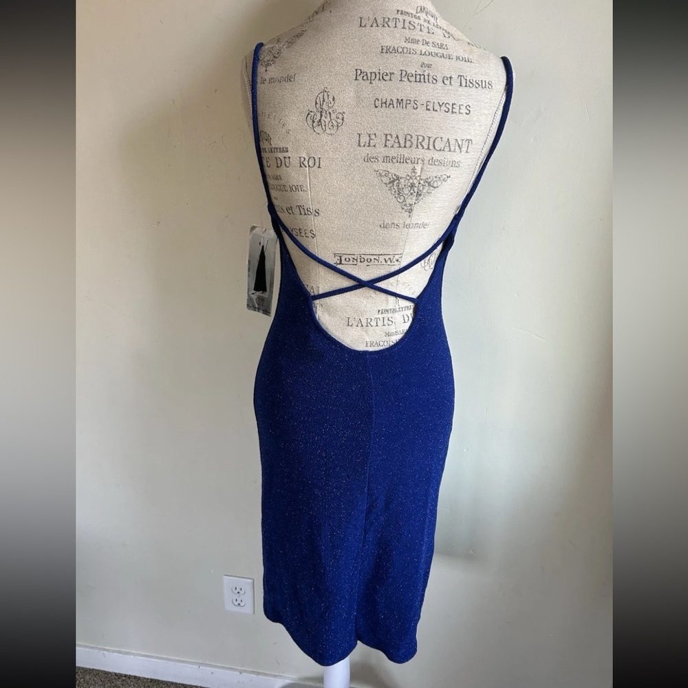 Vintage Y2K City Triangles Blue Glitter Midi Dress M Whimsigoth Fairy USA NWT - Picture 4 of 14
